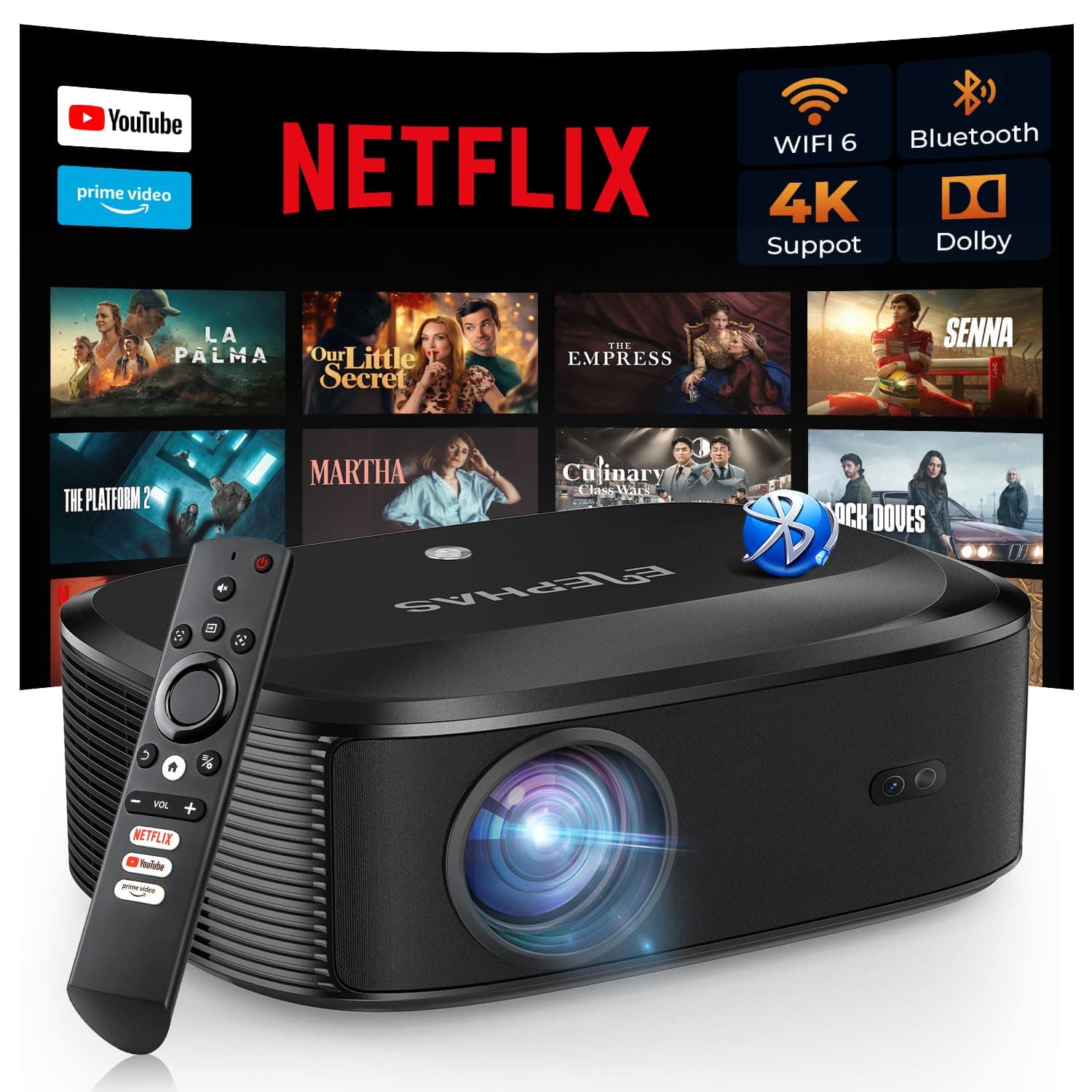 The Best Inks - 4k Projector With Wifi And Outdoor Movie Netflix/prime Video/youtube Built-in 100 000+ Apps Supported Video - 2024 Upgraded 4K with Wifi and Bluetooth