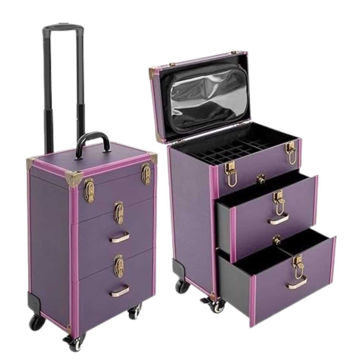 Stock Preferred - Professional Rolling Makeup Train Case - Purple