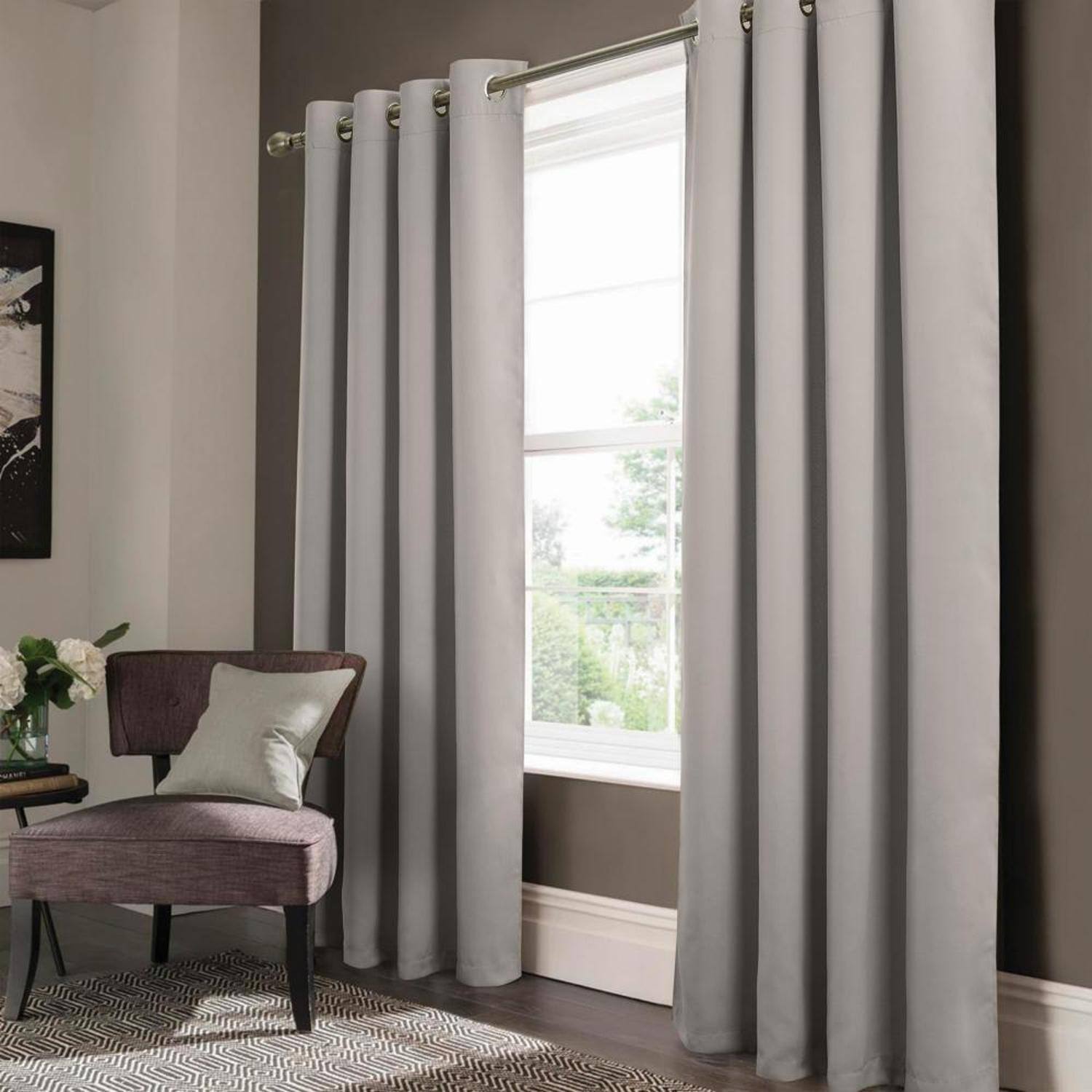 RT Designers Collection - Olivia Gray Anchorage Blackout Grommet Single Curtan Panel - 54x90" - Silver