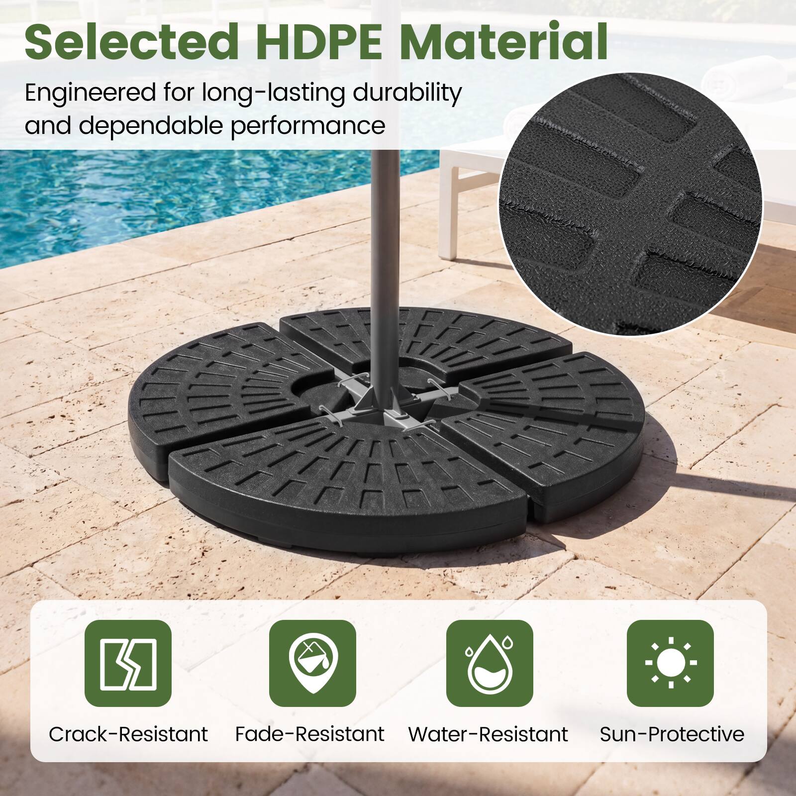 Selected HDPE Material  
Engineered for long-lasting durability and dependable performance  

Crack-Resistant  
Fade-Resistant  
Water-Resistant  
Sun-Protective
