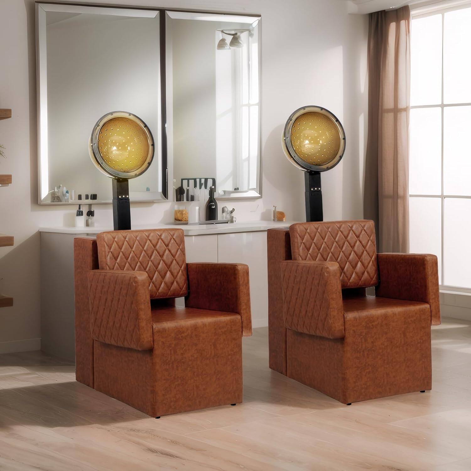 Back. Winado - Professional Salon Hair Dryer Chair Barber Chair with Quilted Design & Soft Cushion Seat & Armrest Fit for Hooded Dryer - Brown.