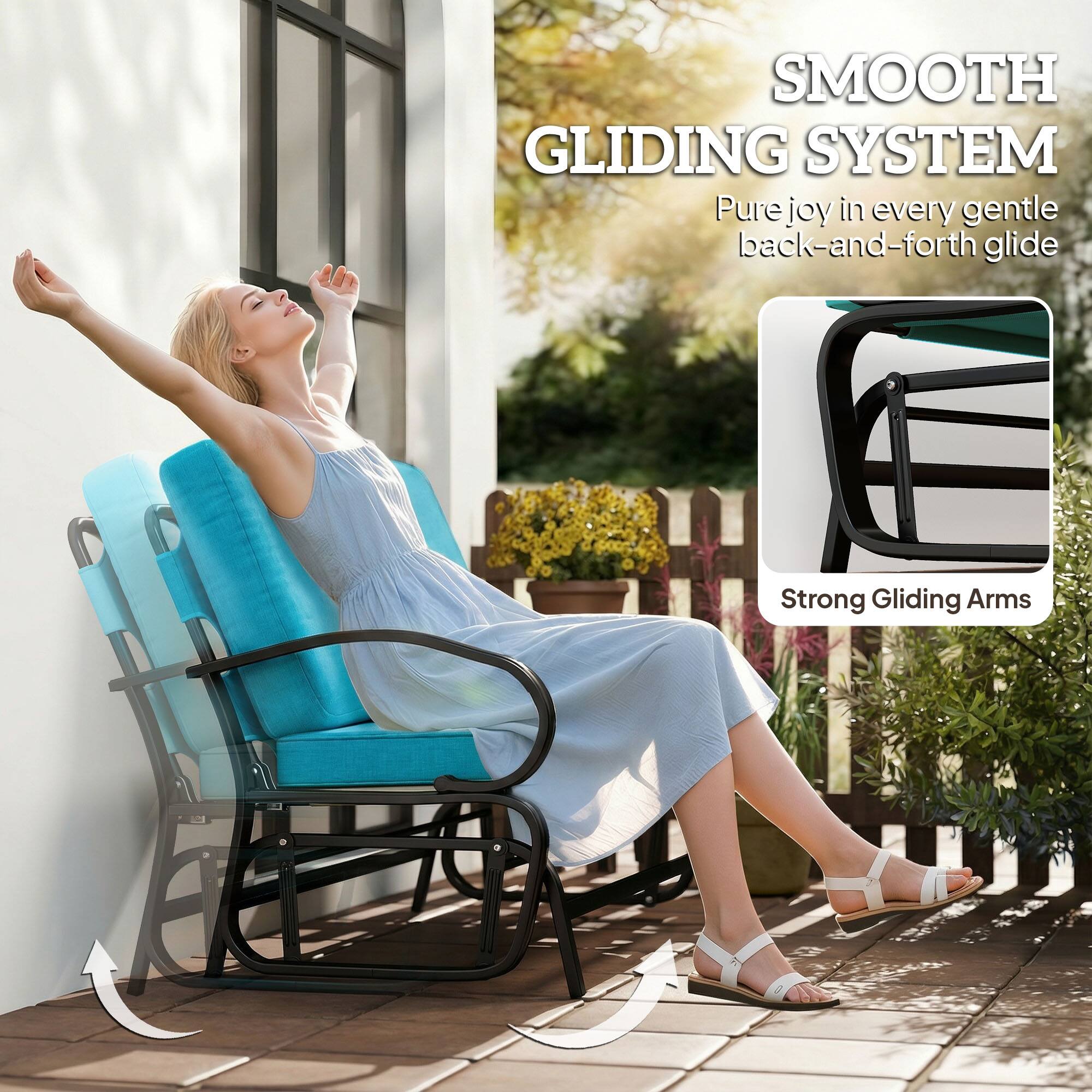 SMOOTH GLIDING SYSTEM  
Pure joy in every gentle back-and-forth glide  
Strong Gliding Arms