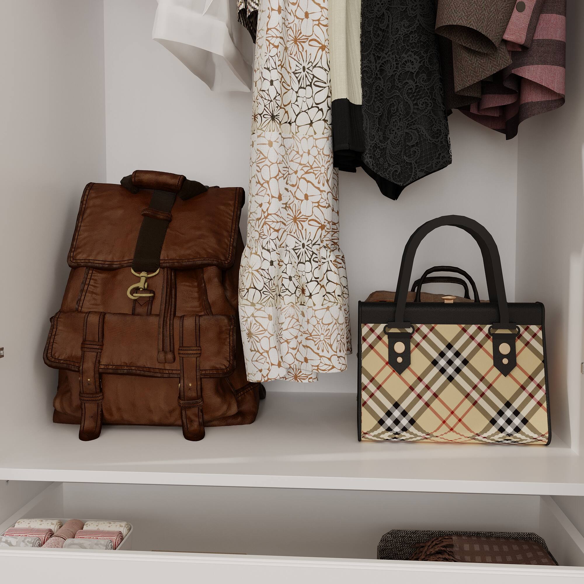 Alt View 10. FUFU & GAGA - FUFU&GAGA 4 - Door Wardrobe: Elegant Storage with Gold Accents & Smooth Drawers - White.