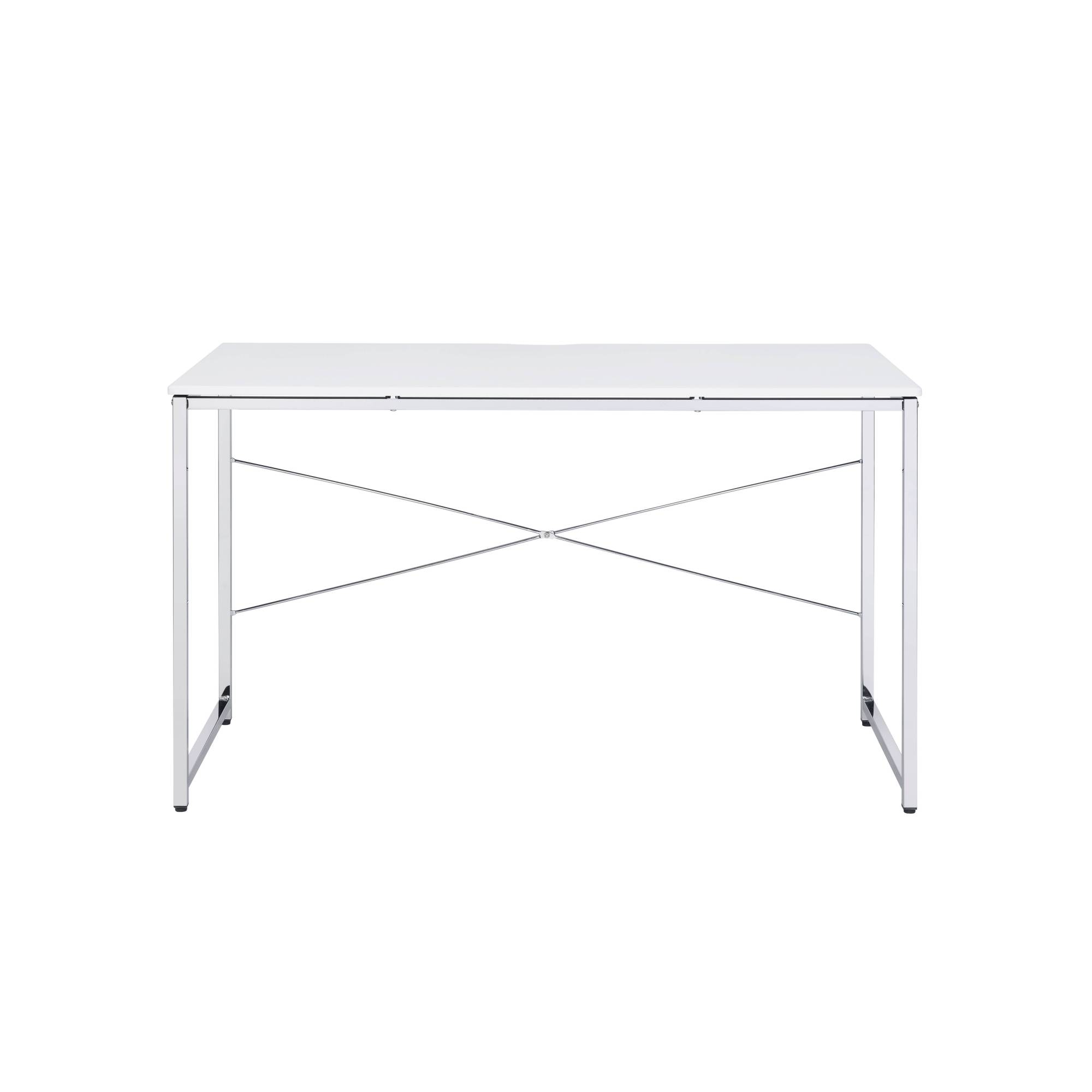 Back. GOODSILO - Modern Writing Desk with Metal Frame and X-Shape Support Bar for Home Office - White.