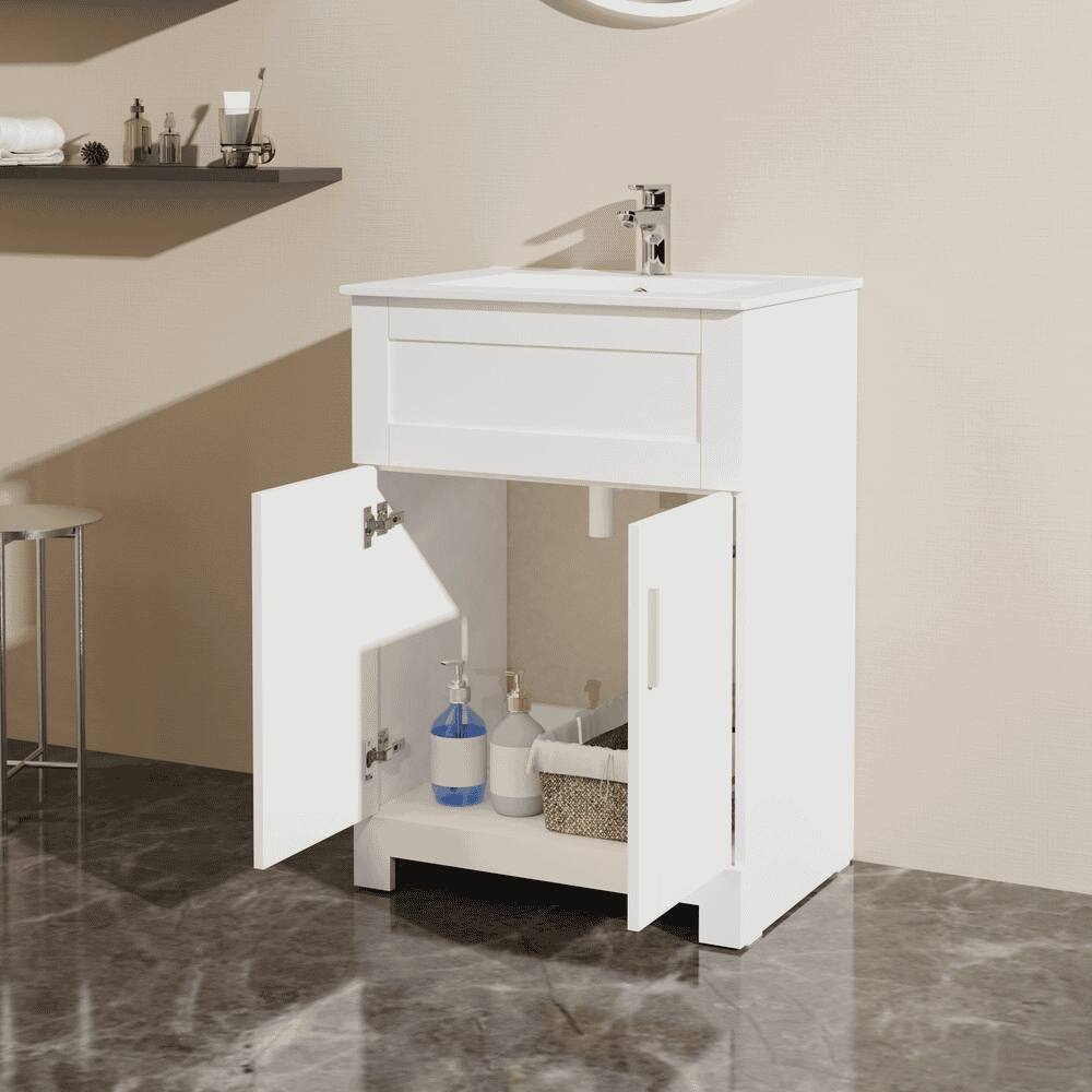 Back. Kadyn - 24" Bathroom Vanity Laundry Cabinet Combo with Sink, White - White.
