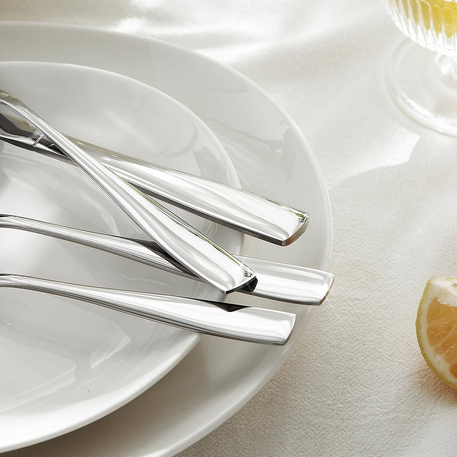 Back. Dazzed Corner - 40 Piece Stainless Steel Silverware Set, Flatware Set,Service for 8 - Silver.