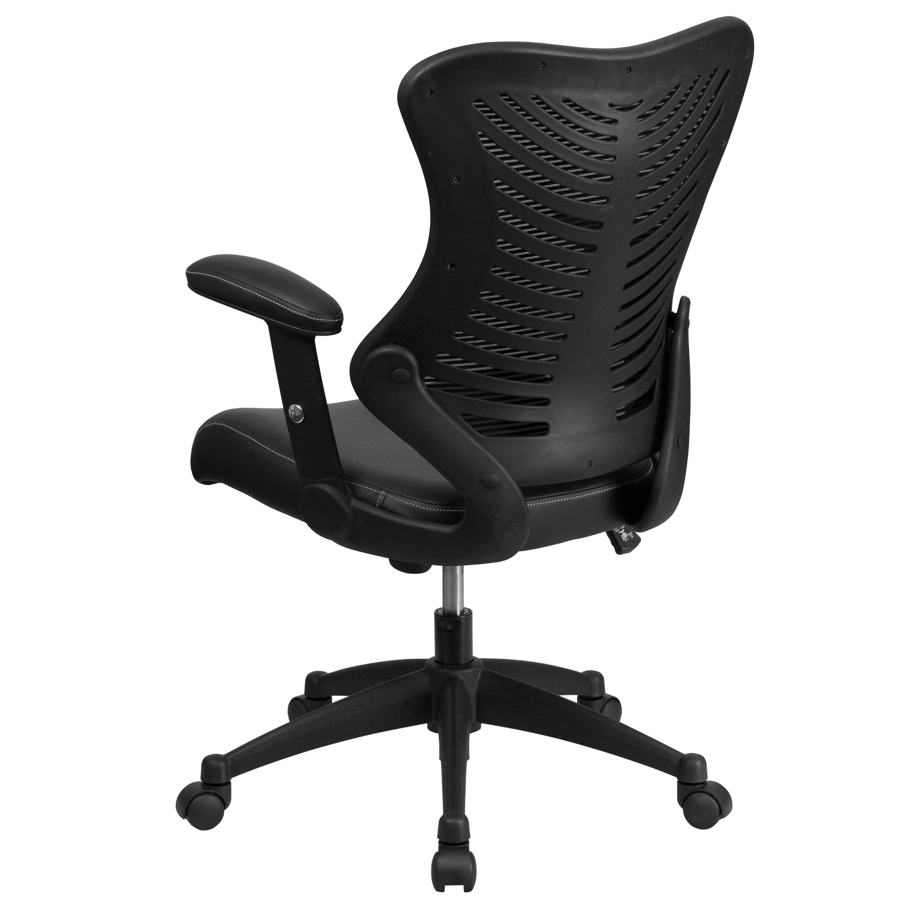 Alt View 5. Emma + Oliver - High Back Designer Mesh Executive Ergonomic Office Chair w/ Adjustable Arms - Black Mesh & LeatherSoft.