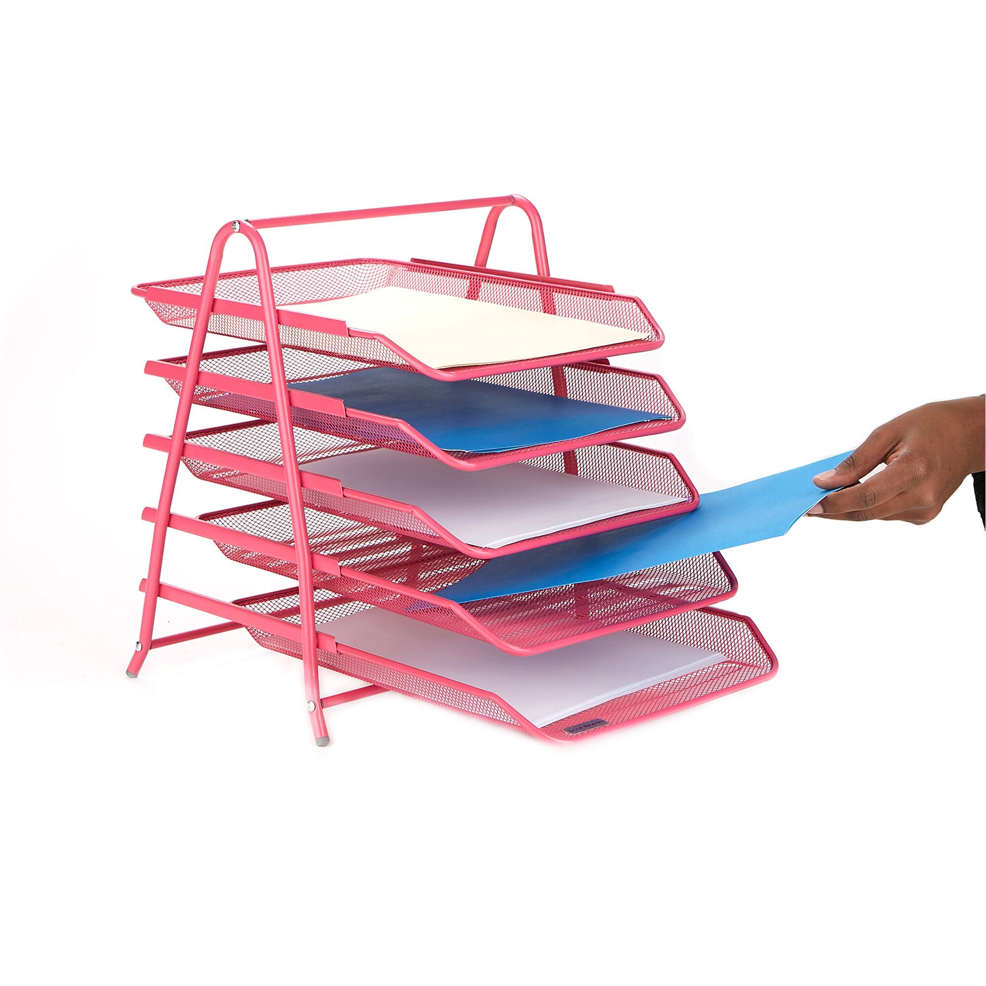 Alt View 13. Mind Reader - Desk Organizer with 5 Sliding Trays - Pink.
