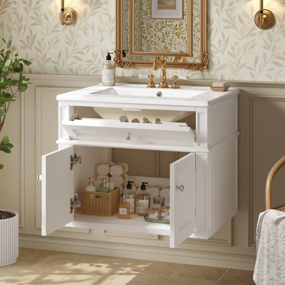 Angle. Loheer - Loheer 24 inch Wall Mounted Bathroom Vanity White Floating Vanity with Sink 2 Door - White.