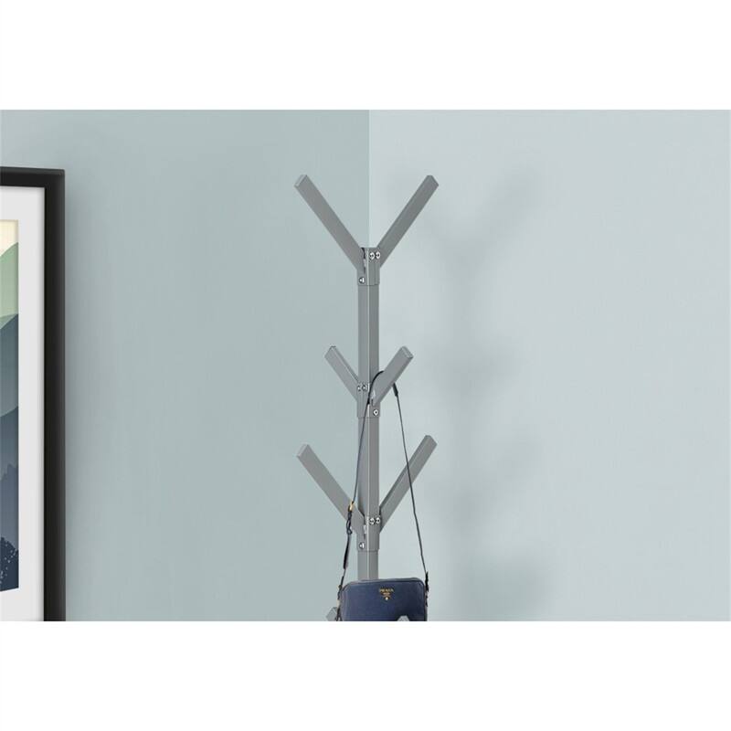Back. ALEXOUN - Modern Coat Rack, Hall Tree - Free Standing, 8 Hooks, Entryway, 70"h, Bedroom, Black Metal, Contemporary - Silver.