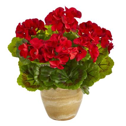 Front. BreeBe - 11" Geranium Plant in Planter UV Resistant (Indoor/Outdoor) - Red.