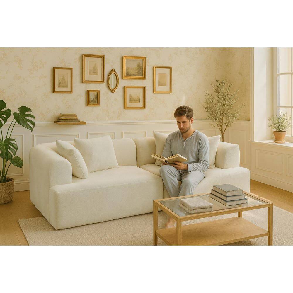 Left. Kadyn - 96" Full-Foam Modular Sectional Sofa, 2-Piece Boucle Cloud Couch, Compressed Shipping - White.