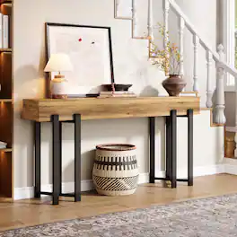 Tribesigns - Console Table with Engineered Wood Construction, Storage Shelves and Rectangular Top for Entryway - Light Brown