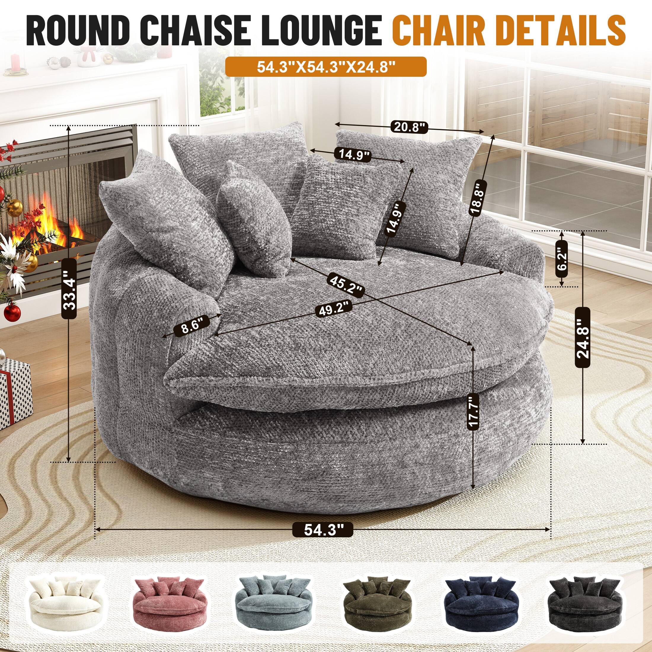 ROUND CHAISE LOUNGE CHAIR DETAILS  
54.3"X54.3"X24.8"  
- 54.3"  
- 20.8"  
- 33.4"  
- 8.6"  
- 14.9"  
- 14.9"  
- 45.2"  
- 49.2"  
- 18.8"  
- 6.2"  
- 24.8"  
- 17.7"  
- 54.3"