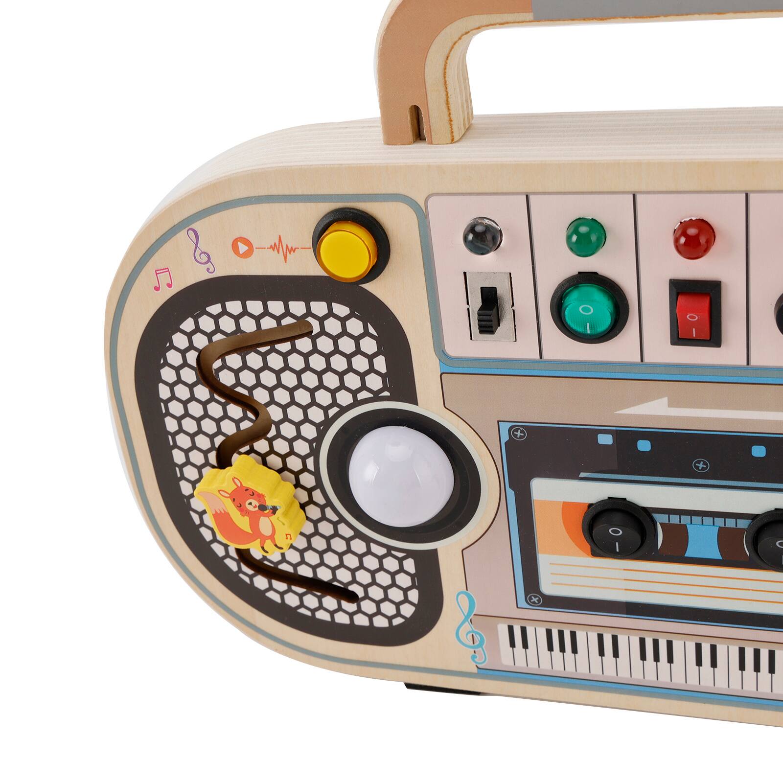 Alt View 7. Topteng - LED Musical Busy Board with 5 Sensory Light Switches-Montessori Toy for Toddler,Wooden Activity Board with Squirrel Game.