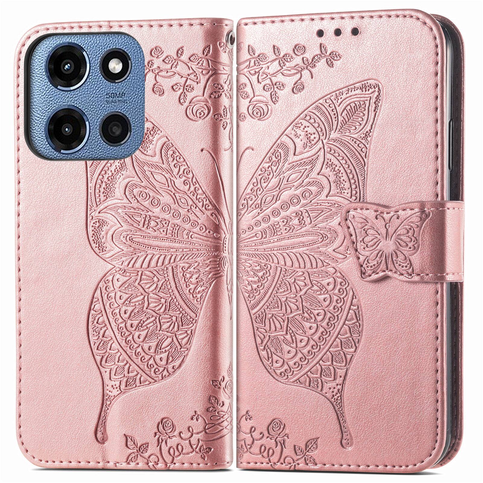 Angle. UUCOVER - PU Leather Wallet Case for Motorola G 5G (2025) with Card Cash Holder, Magnetic Clasp Flip Stand Cover with Wrist Strap - Rosegold.