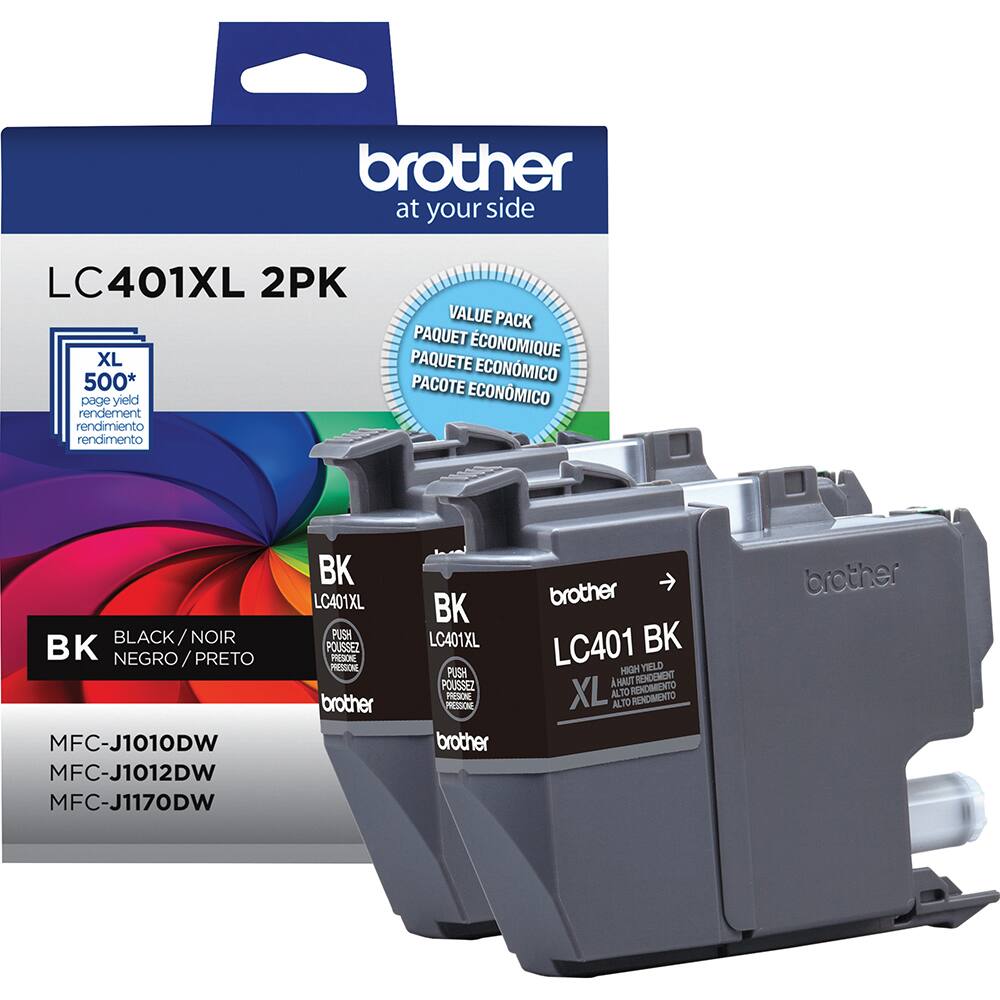 brother at your side

LC401XL 2PK

XL 500* page yield rendement rendimiento rendimento

VALUE PACK PAQUET ECONOMIQUE PAQUETE ECONOMICO PACOTE ECONOMICO

BLACK/NOIR NOIR BK NEGRO / PRETO

MFC-J1010DW MFC-J1012DW MFC-J1170DW

BK LC401XL

PUSH POUSSEZ PRESONE

brother

LC401 BK

HIGH YIELD ALTO RENDIMIENTO