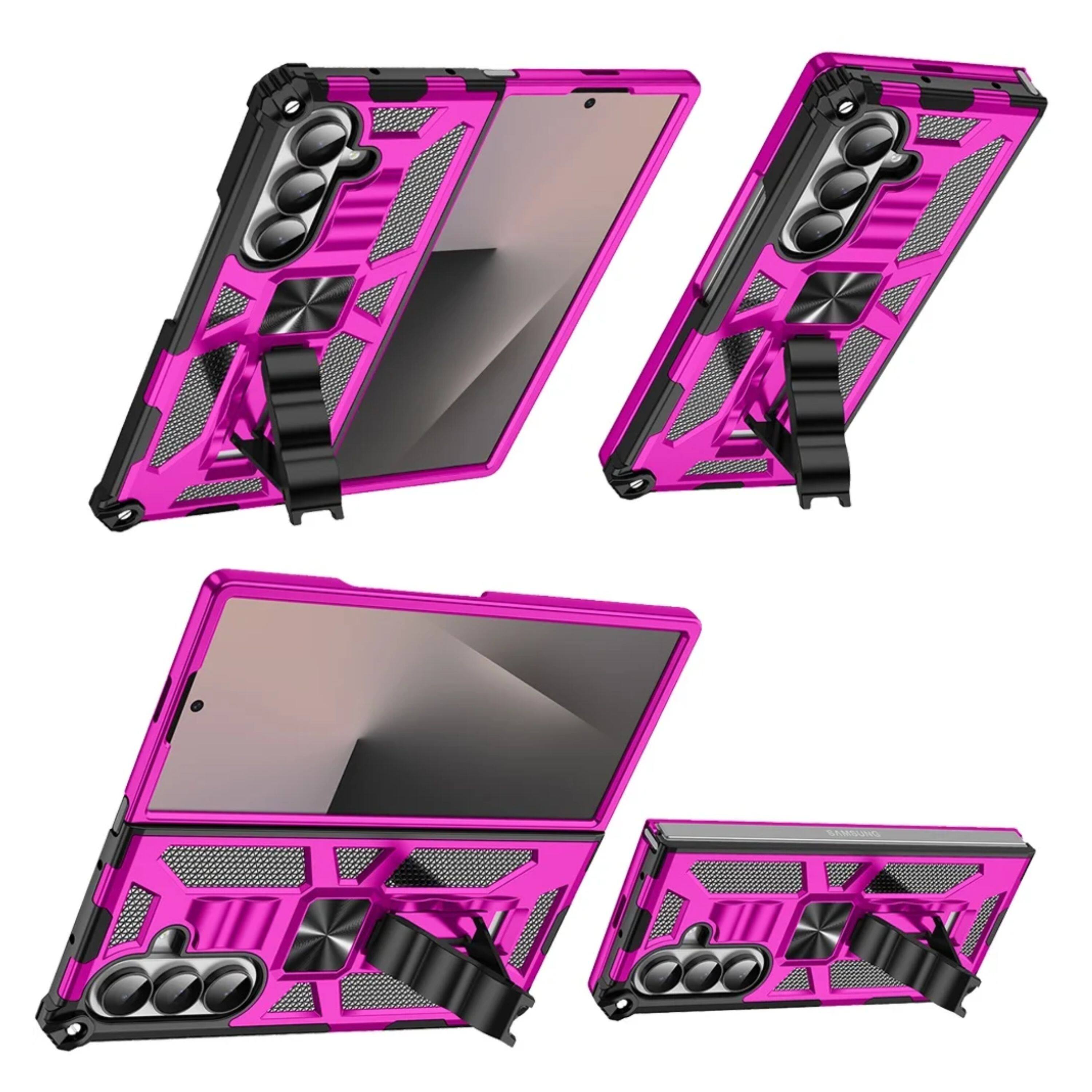 Angle. Kitcheniva - Shockproof Case With Stand Metal Plate Tempered Glass For Samsung Galaxy Z Fold7 Hot Pink - Hot Pink.