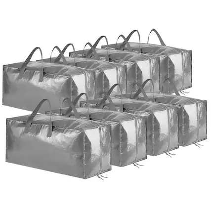Front. Tooloton - 8 Pack Large Moving Bags with Straps, College Dorm Packing Supplies, Grey - Grey.