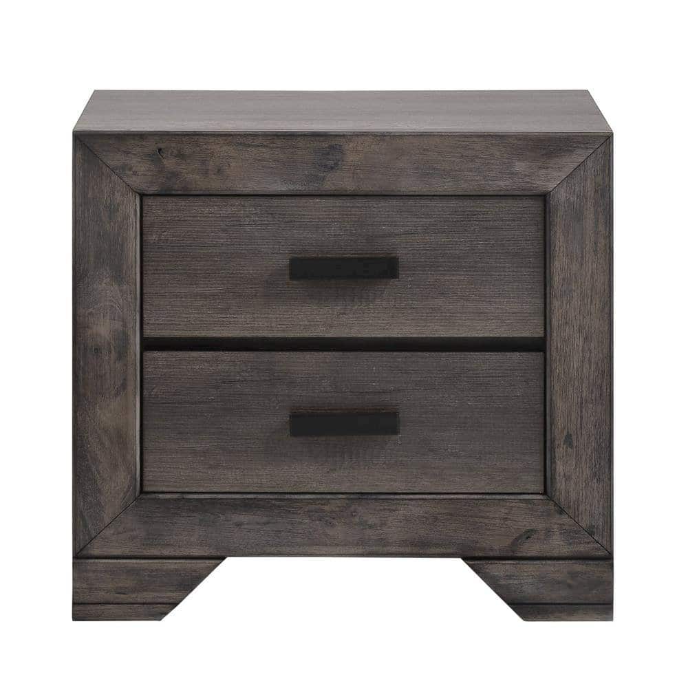FurniFact - Gray Oak 2-Drawer Wooden Nightstand for Modern Bedroom Furniture - Grey Oak