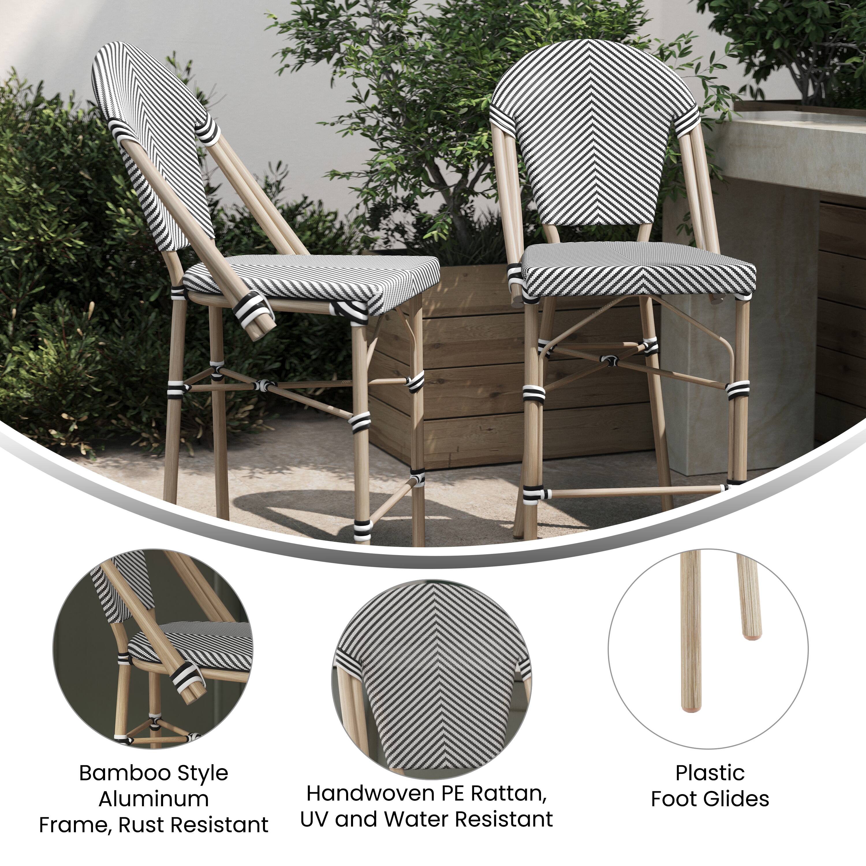 Bamboo Style Aluminum Handwoven PE Rattan, Frame, Rust Resistant UV and Water Resistant Plastic Foot Glides