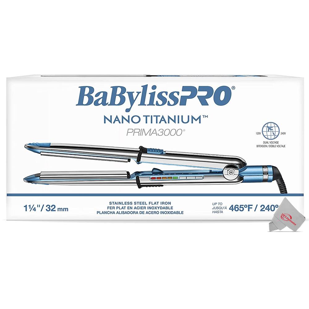 BaBylissPRO™ NANO TITANIUM PRIMA3000™  
HN DUAL VOLTAGE  
11/4" / 32 mm  
STAINLESS STEEL FLAT IRON  
FER PLAT EN ACIER INOXYDABLE  
PLANCHA ALISADORA DE ACERO INOXIDABLE  
UP TO 465°F / 240°C