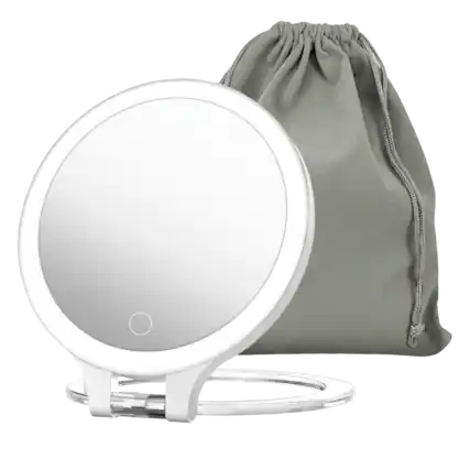 Front. FASCINATE - Rechargeable Lighted Makeup Mirror with Travel Bag - White.
