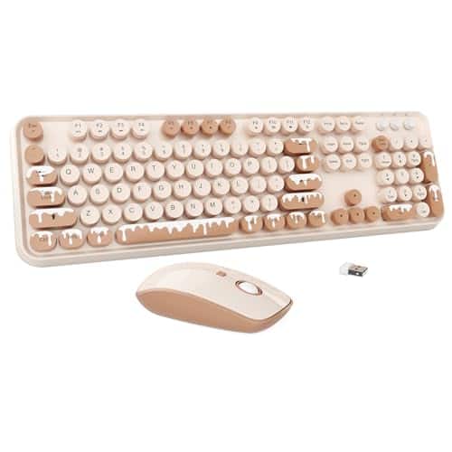 Cozy Serene - Wireless And Mouse Combo hz Colorful Cute Round Keycaps For Office Computer Pc Desktops Laptop 2 4G - 104 Keys Ice Cream