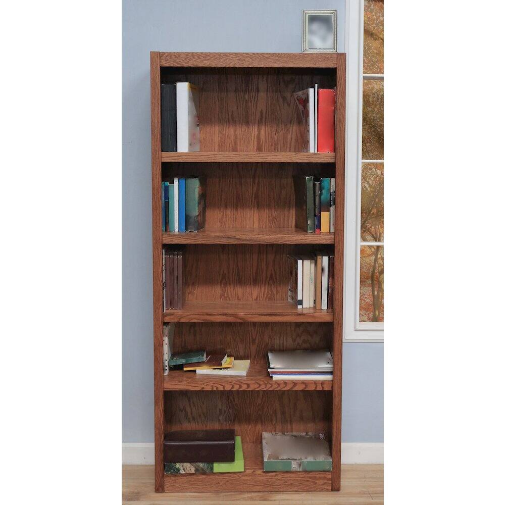 Back. Concepts in Wood - Single Wide Bookcase 5 Shelves Dry Oak Finish - Brown.