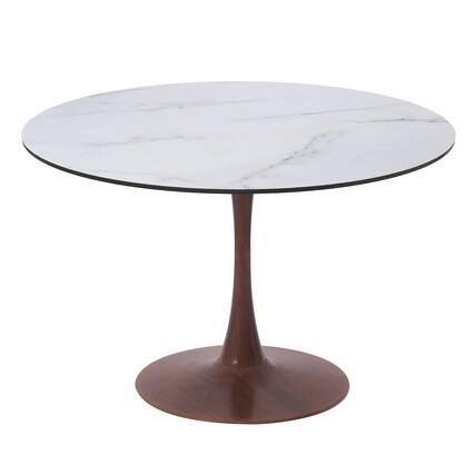 Front. LeisureMod - Bristol Round Dining Table 31 in. MDF Tabletop with Walnut Finish Pedestal Steel Base Modern Accent Kitchen Table - White.