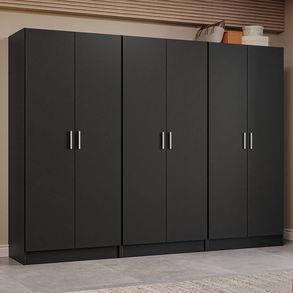 Angle. Madesa - Madesa 6 Doors Wardrobe with Ample Shelves and Hanging Space 94"L - Black - Black.
