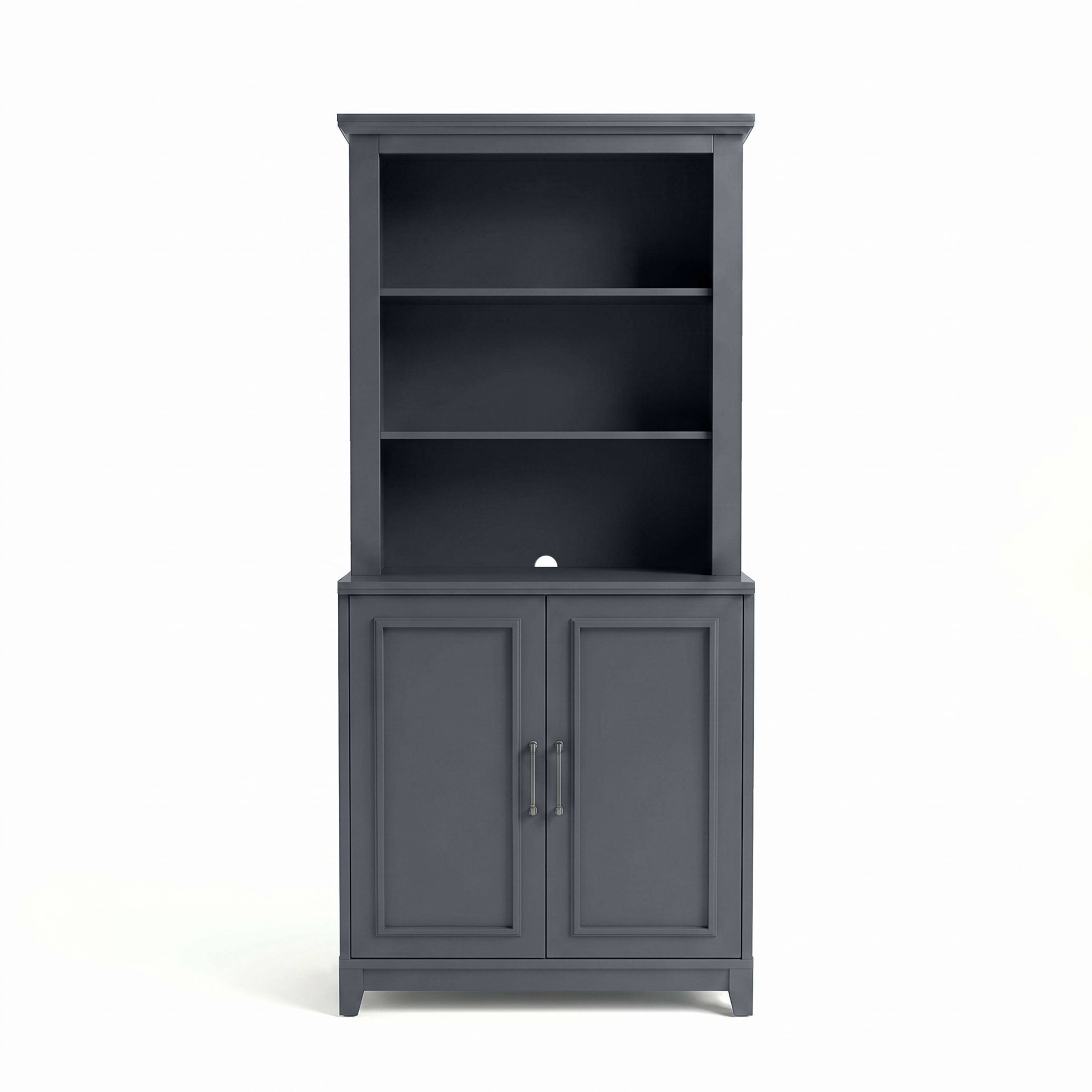Alt View 1. Martha Stewart - Lily Pond 2-Piece Modular Cabinet and Hutch Set with Premium Hardware, Open Top Shelves, Soft-Close Doors - Slate Blue Frame/Gunmetal Hardware.