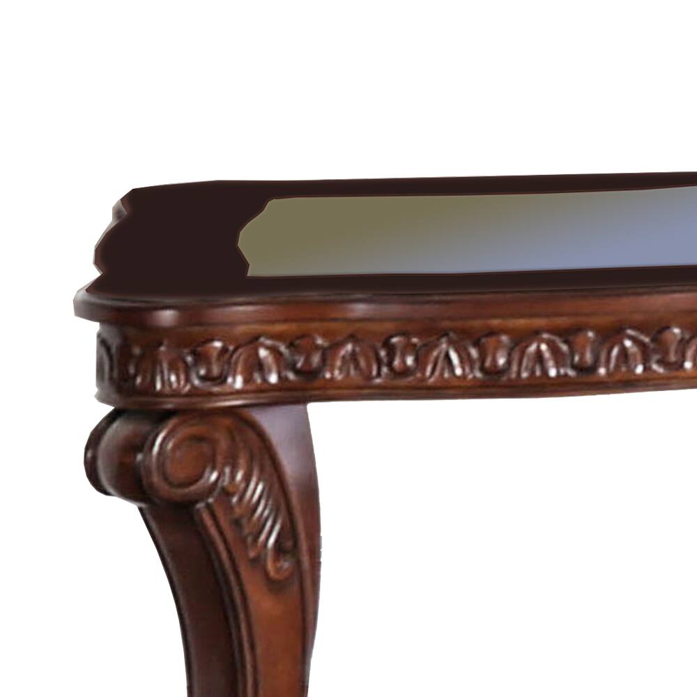 Alt View 1. Manhattan Lane - Traditional End Table with Cabriole Legs and Wooden Carving - Brown.
