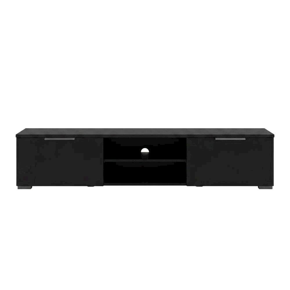 Angle. FurniFact - Black Matte TV Stand with 2 Drawers and 1 Shelf for Living Room - Black Matte.