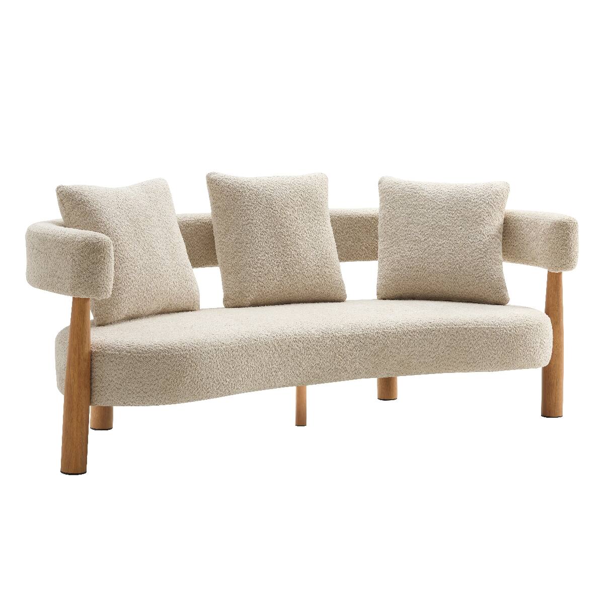 Alt View 2. Ropilly - Ropilly 76.5 Inch Curved Boucle Sofa, Modern 3 Seater Upholstered Beige Living Room Sofa - Beige.