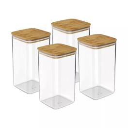 OU - Airtight Food Storage Container Set 8pc (set of 4) with Leak Proof Bamboo Lid Plastic Container - Clear