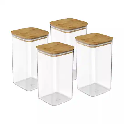 Front. OU - OU Airtight Food Storage Container Set 8pc (set of 4) with Leak Proof Bamboo Lid Plastic Container - Clear.