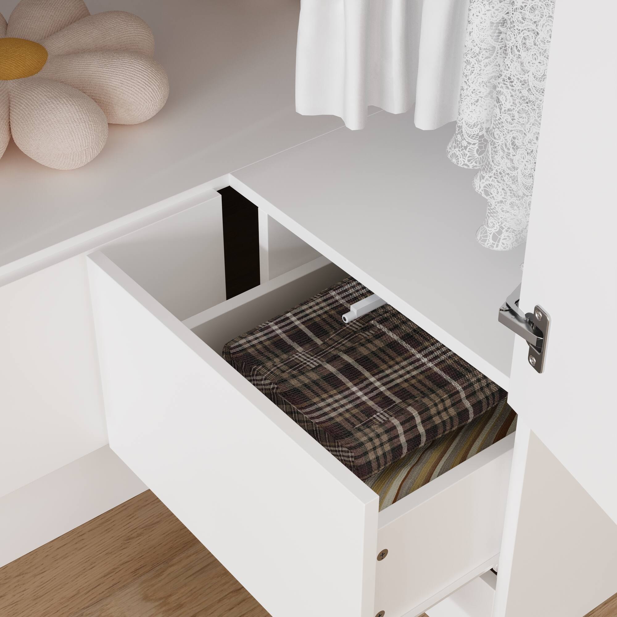 Alt View 10. FUFU&GAGA - L Shaped Corner Wardrobe Closet Armoire with Hanging Rod Shelves and Drawers Space Saving Bedroom Storage Organizer - White.