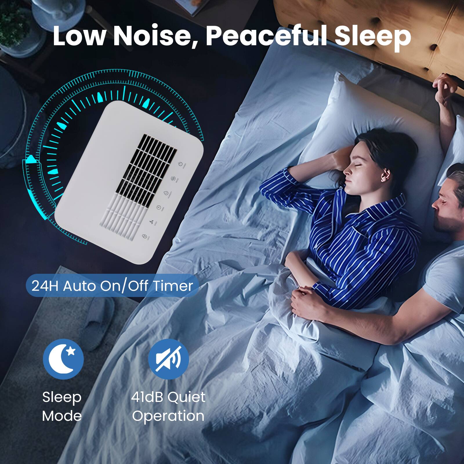 Low Noise, Peaceful Sleep

IG @1

10 
24H Auto On/Off Timer
Sleep Mode
41dB Quiet Operation
