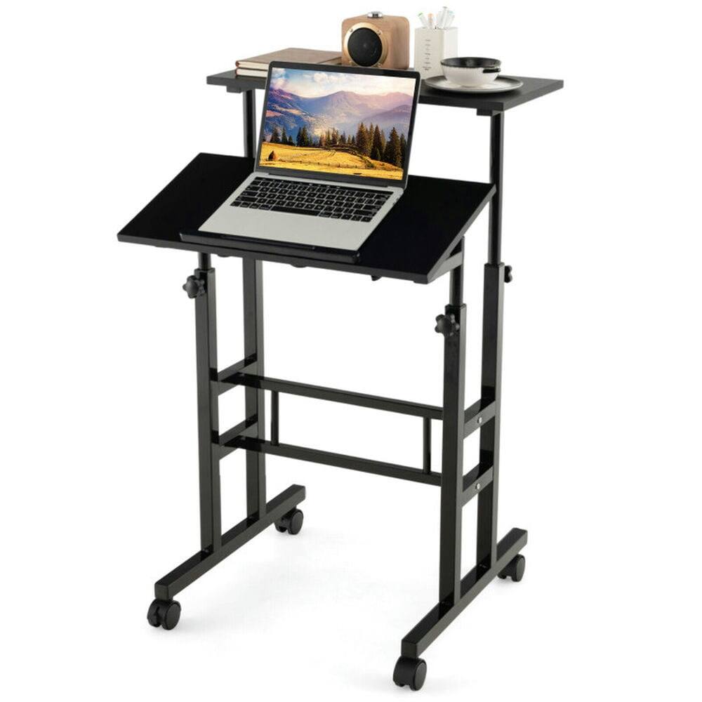 Alt View 1. Kadyn - Height Adjustable Mobile Standing Desk with Rolling Wheels for Office and Home-Black - Black.