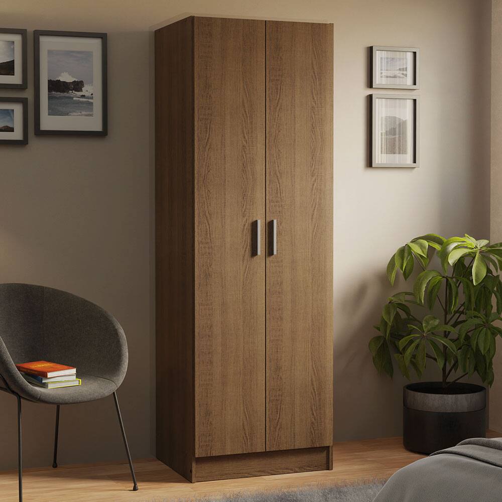 Angle. Madesa - Madesa Wardrobe with 2 Doors and 4 Utility Shelves 23"L - Rustic - Brown.