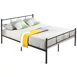 Ecooso - Queen Metal Bed Frame with Headboard and Footboard for Durable Support - Black