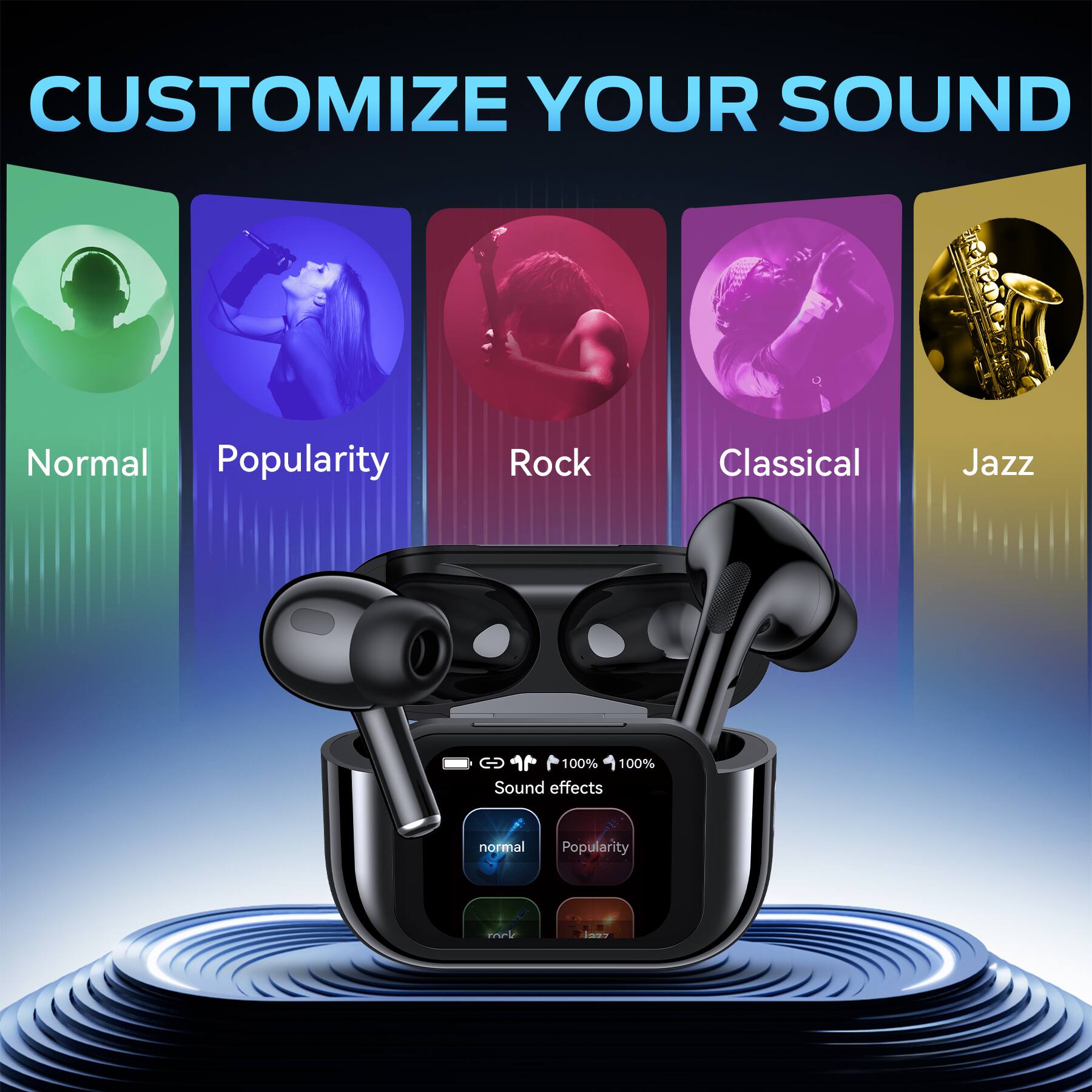 CUSTOMIZE YOUR SOUND

Normal
Popularity
Rock
Classical
Jazz

100% 100% Sound effects
normal
Popularity
mck
lazz