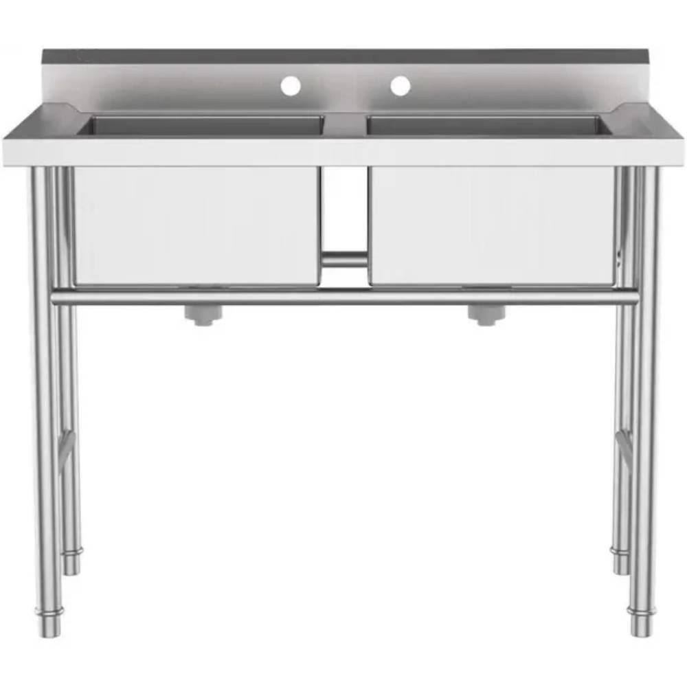 Alt View 1. Winado - Commercial Stainless Steel Utility & Prep Sink with Backsplash & 2 Compartment & Adjustable Legs for Kitchen, Restaurant - Silver.
