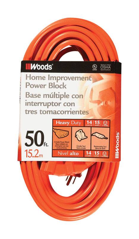 Woods Home Improvement Power Block
Base múltiple con interruptor con tres tomas corrientes
Heavy Duty
14 15 GAUGE AMPS S-WIRE
50 ft. 15.2 m
Nivel alto
14 15 CALIBRE AMPERES S-ALAMINAS
Circular Saw / Serra circular
Reciprocating Saw / Serra de ván