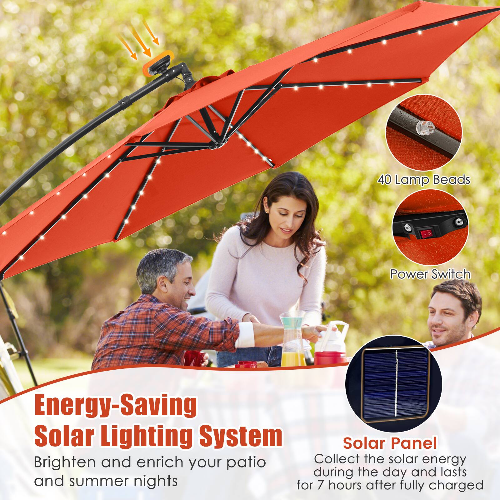 40 Lamp Beads Power Switch Energy-Saving Solar Lighting System Solar Panel Brighten and enrich patio Collect the solar energy during the day and lasts for 7 hours after fully charged