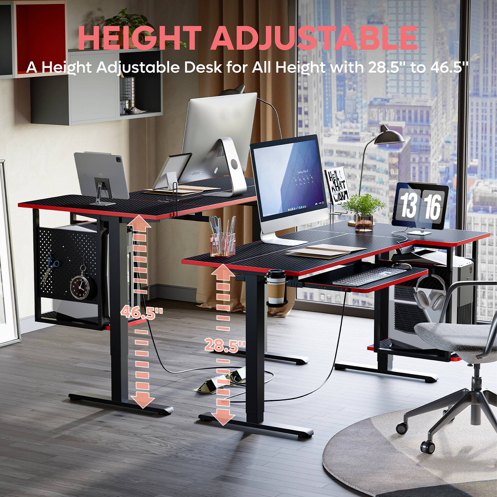 A Height Adjustable Desk for All Height with 28.5" to 46.5" dm.