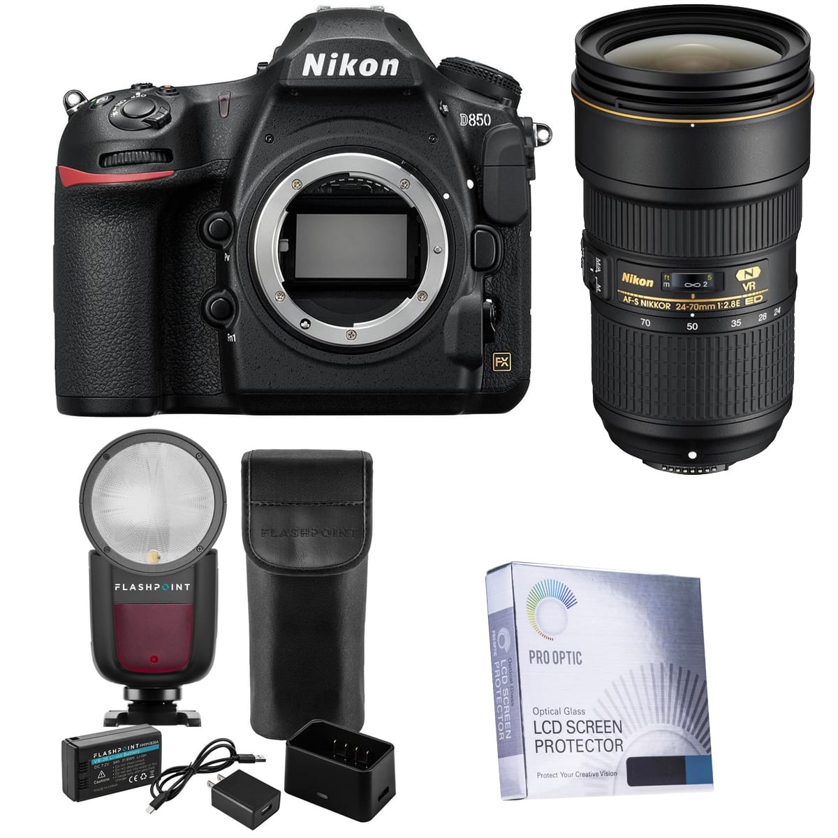 Bundle - Nikon - D850 DSLR Camera, with 24-70mm f/2.8E ED AF-S NIKKOR VR Lens, Zoom Li-on X R2 TTL On-Camera Flash