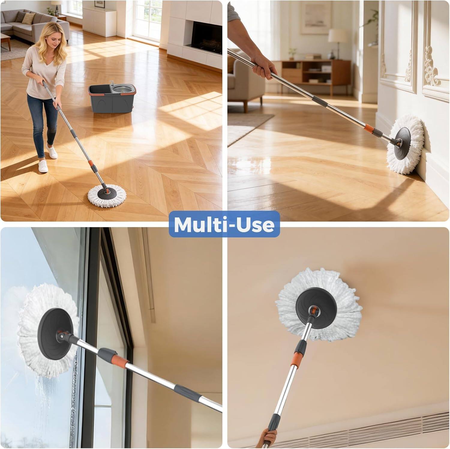 Alt View 2. YASHE - Foldable Spin Mop and Bucket System, Dual-Bucket Cleaning, Collapsible Storage with 2 Reusable Microfiber Mop Heads.