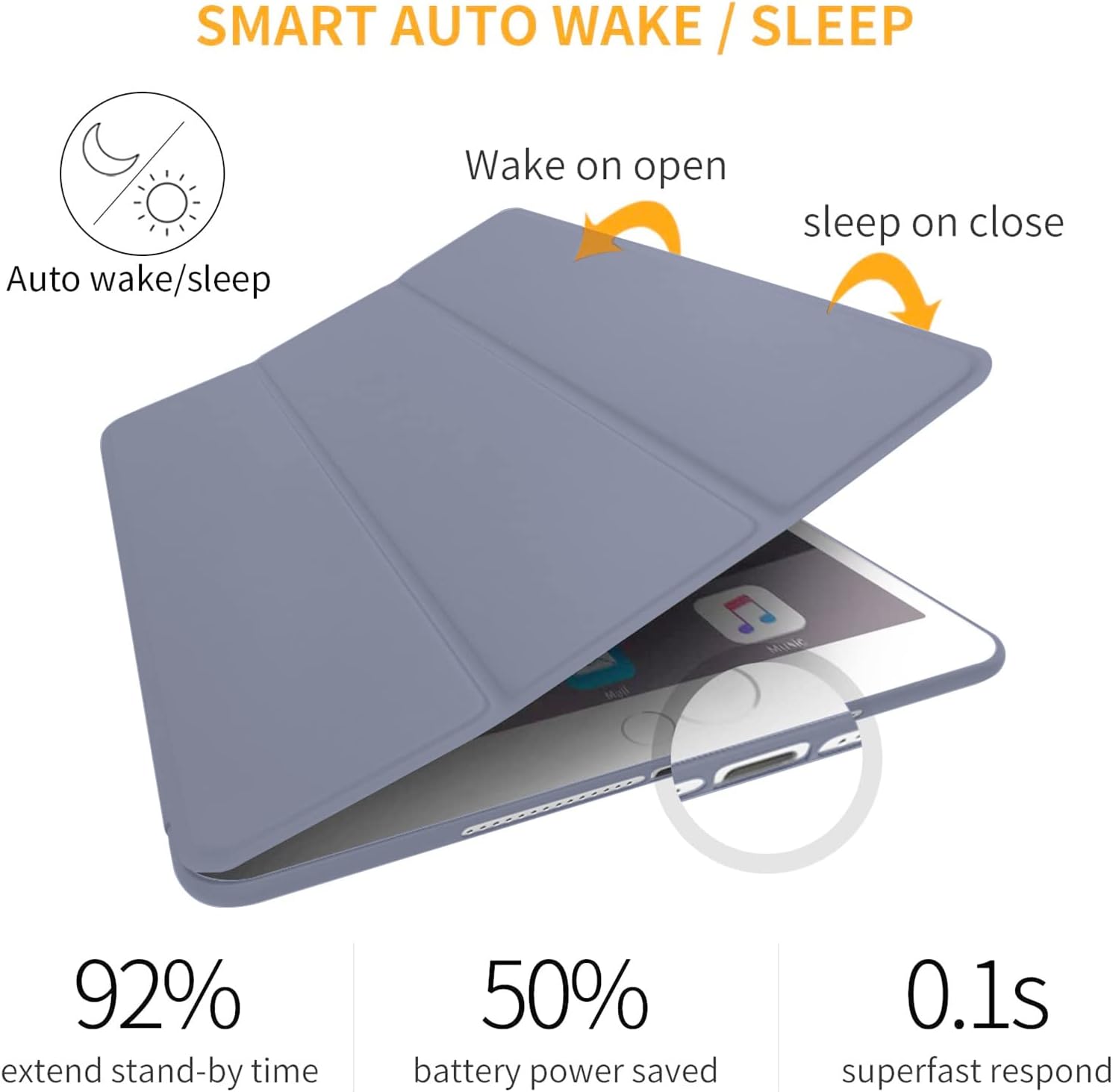 SMART AUTO WAKE / SLEEP

Auto wake/sleep
Wake on open
sleep on close

Music
92% extend stand-by time
50% battery power saved
0.1s superfast respond